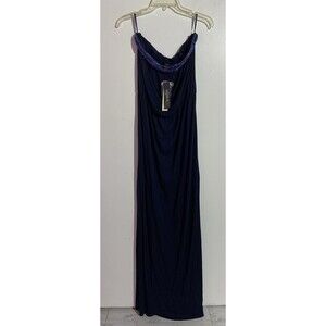 Long Tall Sally Dress 12 Blue Maxi Embellished Beaded Vacation Tropical Beachy